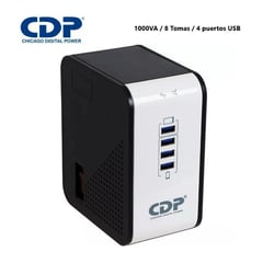 CDP - Estabilizador R2CU-AVR1008I 1000VA/500W, 8 Salidas, 4 Puertos USB