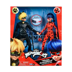 PLAYMATES TOYS - Miraculous Ladybug - Pack x2 Ladybug y Cat Noir 28 Cm
