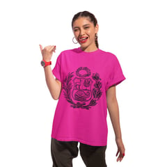 KMK DISEÑO PERUANO - POLO UNISEX KMK ESCUDO NACIONAL NEGRO FUCSIA ALGODÓN.