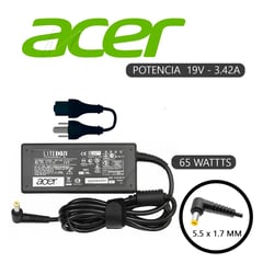 ACER - CARGADOR COMPATIBLE 19V 3.42A - 5.5 x 1.7mm 65w PUNTA AMARILLA