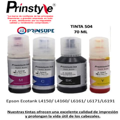 GENERICO - PACK DE TINTAS 504 EPSON (4 COLORES) COMPATIBLE PRINSTYLE 70ML