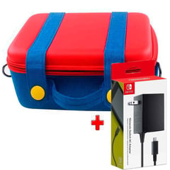 VARIOS - Pack Maleta para Nintendo Switch y Oled Rojo Azul y Cargador Original