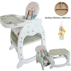 BABY HAPPY - Silla de Comer para Bebe Carpeta Beige Plato Silicona Bibern