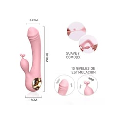 GENERICO - Consolador Vibrador Punto G Conejo Doble Climax Orgasmo Rosado