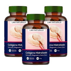LIMA NATURALS - Colágeno Hidrolizado, Cúrcuma, Magnesio & Camu Camu 100 cápsulas Pack x 3