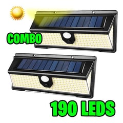 GENERICO - Kit 2 foco lampara solar 190 led super iluminado + 9 led azul y rojo