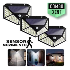 GENERICO - Kit 3 lamparas solar con sensor de movimiento luz reflector 100 leds