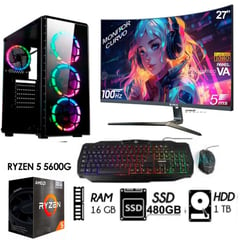 AMD - Computadora PC GAMER RYZEN 5 5600GT RAM 16GB DISCO 1TB+SSD 480GB MONITOR 27 FHD