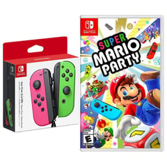 Mario party + joy con neon rosa verde splatoon switch