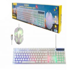 SEISA - Teclado y Mouse Gaming Retroiluminado Luces RGB - Blanco M-400