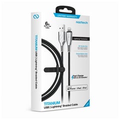 NAZTECH - Cable de titanio - usb to lightning - 18mt - iphone - negro