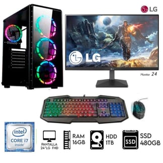 INTEL - Computadora PC Core i7 3.4 Ghz Ram16GB DISCO 1TB +SSD 480GB Monitor 24 FHD