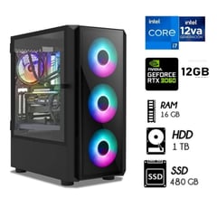 Computadora PC Gamer Core i7-12TH Ram16GB, HDD 1TB+SSD 480GB VIDEO RTX 3060 12GB