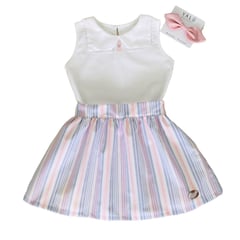 VALU MODA INFANTIL - Falda multicolor y blusa blanca para bebé.