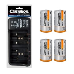 CAMELION - Cargador + 4 Pilas C Recargables De 2500mah