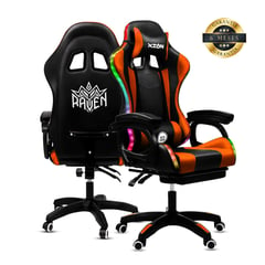 XION - Silla Gamer Raven RGB con Luces Masajeador Naranja