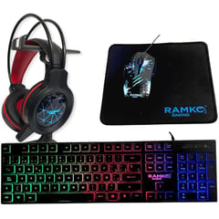 RAMKO - Kit gamer 4 en 1 rm01 teclado + mouse + audífono + mouse pad.
