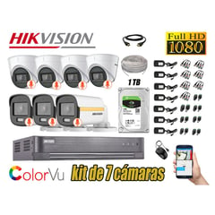 HIKVISION - CÁMARAS SEGURIDAD KIT 7 FULL HD + DISCO 1TB - COLORVU VISION COLOR