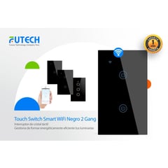 GENERICO - INTERRUPTOR TÁCTIL SMART WIFI NEGRO 2 BOTONES FUTECH