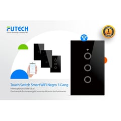 GENERICO - INTERRUPTOR TÁCTIL SMART WIFI NEGRO 3 BOTONES FUTECH