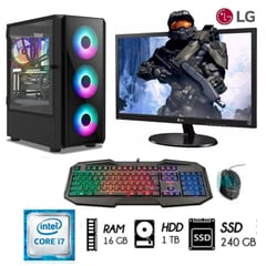 INTEL - Computadora Pc i7 3.2Ghz Ram16GB Disco 1TB+SSD 240GB Case RGB Monitor 19LG