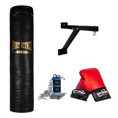 SPORT FITNESS - SET SACO DE BOX LLENO 1.50 M+GUANTES+VENDAS+SOPORTE+CADENA