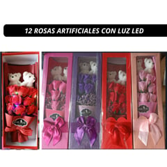 GENERICO - RAMOS FLORAL X 10 ROSAS CON LUCES LED PARA REGALO