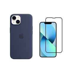 CASE - Funda Silicone iPhone 14 Y Vidrio Templado Azul