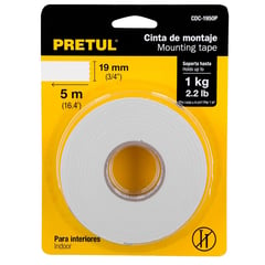 PRETUL - Cinta doble contacto, doble cara 5m x 19 mm,