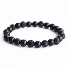 MANYA - Pulsera perlas y rosas negras de hombre -