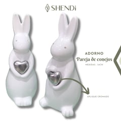 PERU - Adorno Decorativo pareja de conejos con aplique de corazon plateado