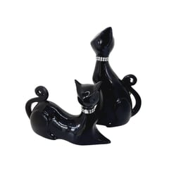 PERUVIANE - Adorno Decorativo de pareja de gatos en ceramica color negro 28cm