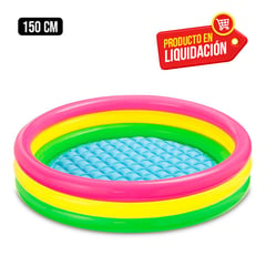 CC GROUP - Piscina Inflable Niños 3 Aros Multicolor base 150 cm 210 L
