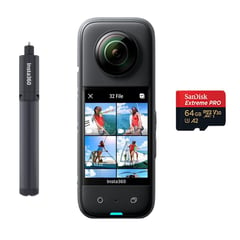 INSTA 360 - Cámara Insta360 X3 + Selfie Stick Tripode 105 CM + Memoria 64GB