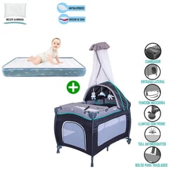 EBABY - Cuna Corral Mecedora Celeste 716 + Colchón