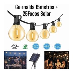 IMPORTADO MC - Luces Guirnaldas Led 25 Focos 15Metros Para Jardín Exterior SOLAR