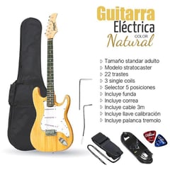 VOZZEX - GUITARRA ELÉCTRICA STRATOCASTER TAMAÑO ADULTO - NATURAL