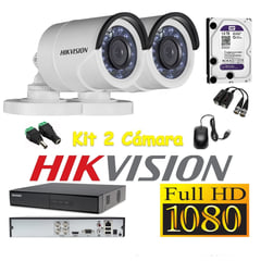 HIKVISION - Kit 2 Cámaras Seguridad Tubo Exterior FULLHD + 1tb