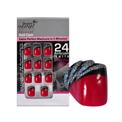 PRETTY WOMAN - Uñas Plasticas Acrilicas Set Rojo Y Negro