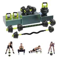 URBAN FIT - Set 40 Kilos pesas barra zeta + barra recta +AB roller