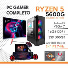 Computadora gamer ryzen 5 5600g completa ram16gb ssd 500gb monitor 24" fhd