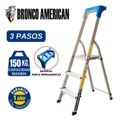 BRONCO AMERICAN - Escalera Aluminio Tipo Banqueta de 3 Pasos.