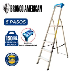 BRONCO AMERICAN - Escalera Aluminio Tipo Banqueta de 5 Pasos.