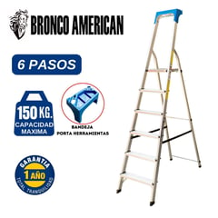 BRONCO AMERICAN - Escalera Aluminio Tipo Banqueta de 6 Pasos.