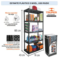 TRUPER - Estante plástico uso pesado 5 repisas ventiladas,