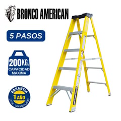 BRONCO AMERICAN - Escalera Fibra de Vidrio Tijera Simple Ascenso de 5 Pasos.