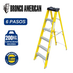 BRONCO AMERICAN - Escalera Fibra de Vidrio Tijera Simple Ascenso de 6 Pasos.