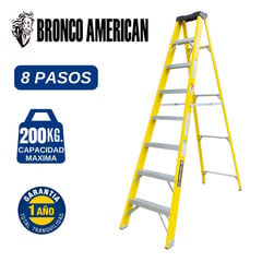 BRONCO AMERICAN - Escalera Fibra de Vidrio Tijera Simple Ascenso de 8 Pasos.