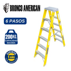 BRONCO AMERICAN - Escalera Fibra de Vidrio Tijera Doble Ascenso de 6 Pasos.