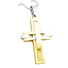 GENERICO - Collar cruz atgo de hombre acero inoxidable 316l dorado